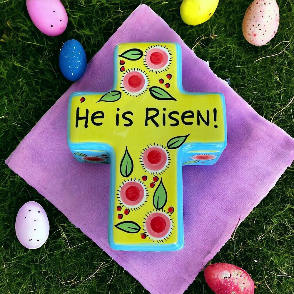 Easter Our Name is Mud Lorrie Veasey Cross Trinket Box Luke 24:6 He is Risen